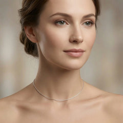 Round Omega Chain Necklace With Screw Off Lock In 14k White Gold, 1mm