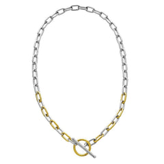 Silver & 18K Yellow Gold Oval Link T-Bar Link Necklace 18 Inch