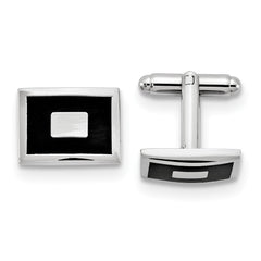 Silver - tone Black Enameled Rectangular Cuff Links - JewelryAffairs