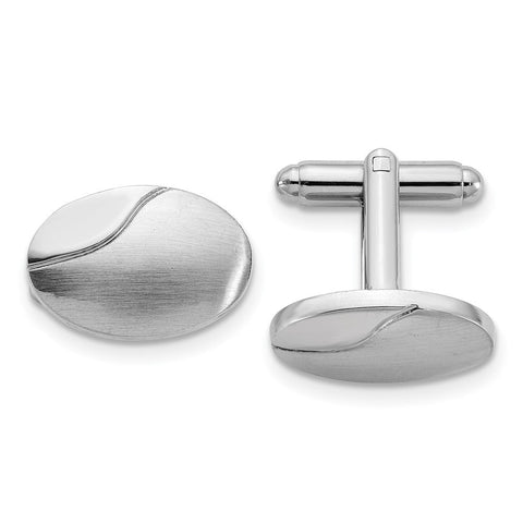 Silver-tone Brushed and Polished Oval Cuff Links