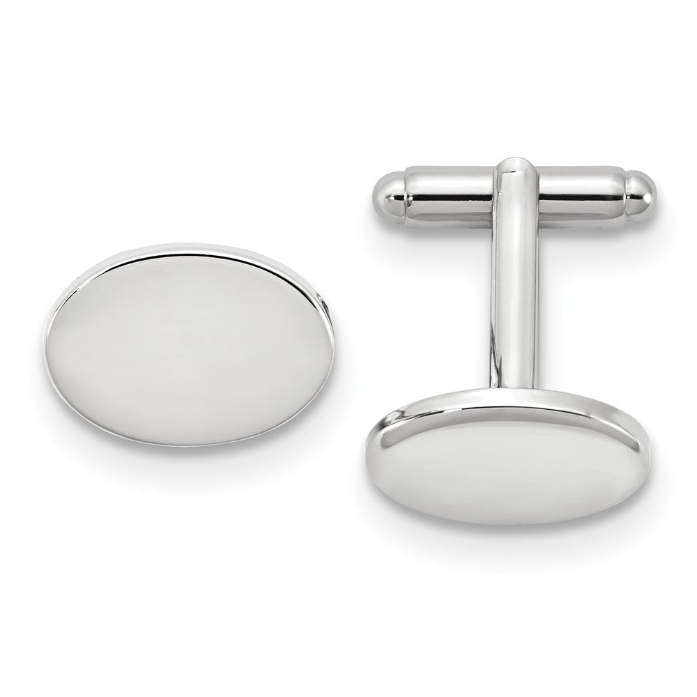Silver - tone Polished Oval Engravable Cuff Links - JewelryAffairs