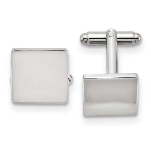 Silver-tone Polished Square Engravable Cuff Links