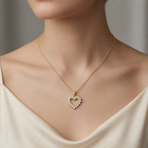 Solid Gold Lab Grown Diamond Heart Pendant Necklace, 18 Inch