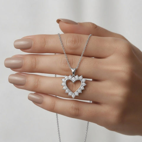 Solid Gold Lab Grown Diamond Heart Pendant Necklace, 18 Inch