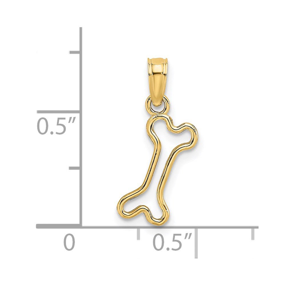 Solid Yellow Gold High Polished Mini Dog Bone Charm Pendant, 17x6mm - JewelryAffairs