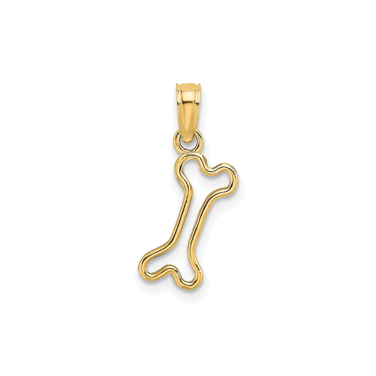 Solid Yellow Gold High Polished Mini Dog Bone Charm Pendant, 17x6mm - JewelryAffairs