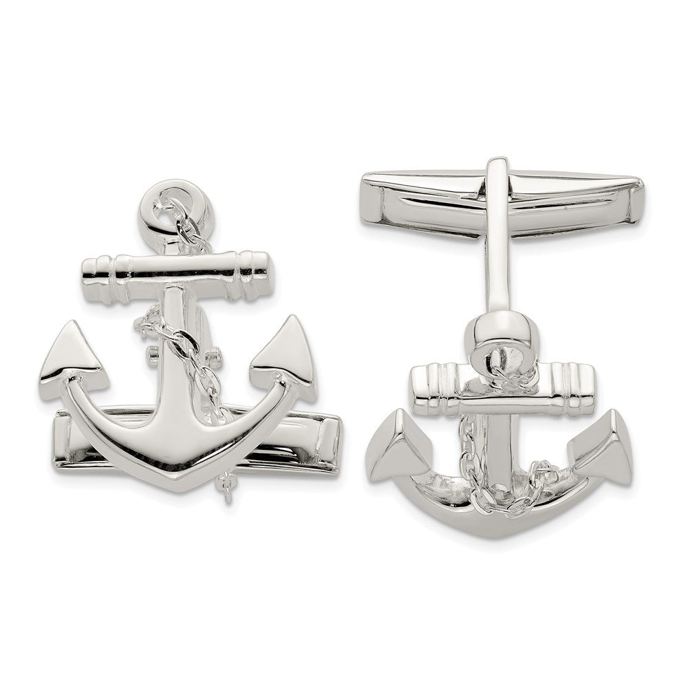 Sterling Silver Anchor with dangle rope Cufflinks - JewelryAffairs