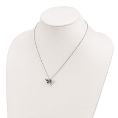 Sterling Silver and 14K Yellow Gold Amethyst and Diamond Dragonfly Necklace, 18 to 20 Adjustable - JewelryAffairs