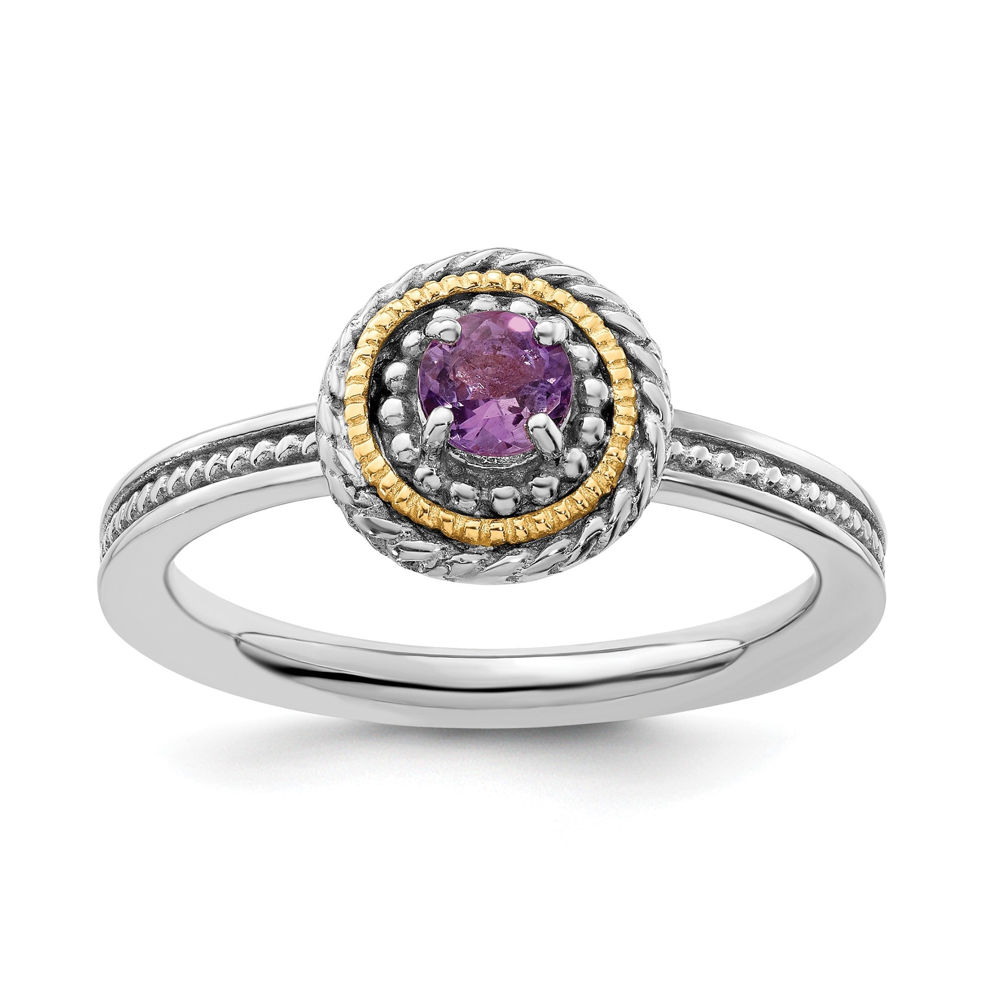 Sterling Silver and 14k Yellow Gold Stackable Expressions Sterling Silver Birthstone Ring - JewelryAffairs