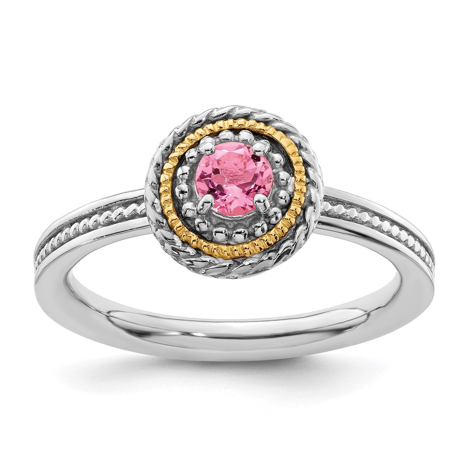 Sterling Silver and 14k Yellow Gold Stackable Expressions Sterling Silver Birthstone Ring - JewelryAffairs