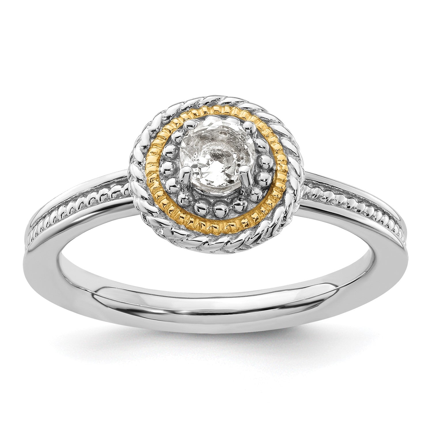 Sterling Silver and 14k Yellow Gold Stackable Expressions Sterling Silver Birthstone Ring - JewelryAffairs