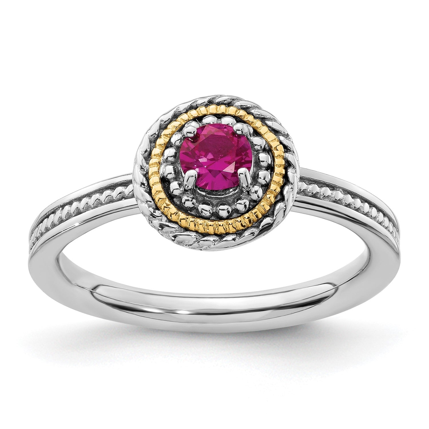 Sterling Silver and 14k Yellow Gold Stackable Expressions Sterling Silver Birthstone Ring - JewelryAffairs