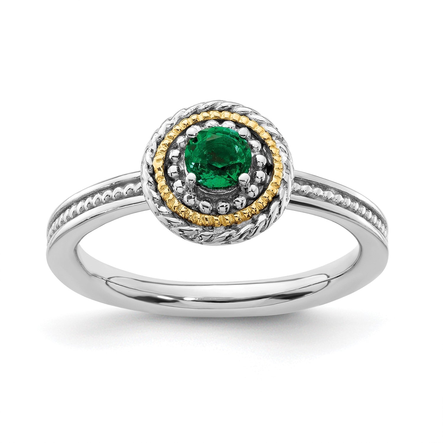 Sterling Silver and 14k Yellow Gold Stackable Expressions Sterling Silver Birthstone Ring - JewelryAffairs