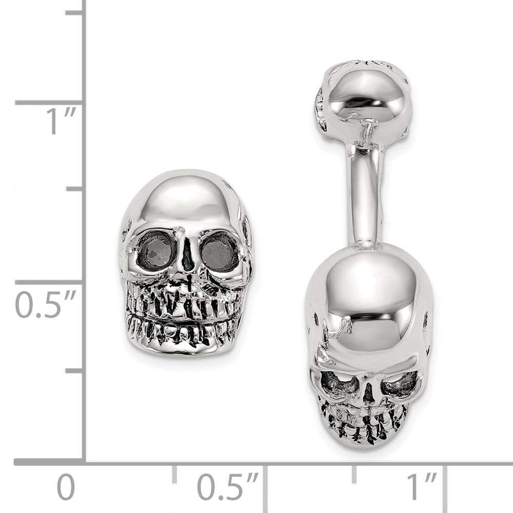 Sterling Silver Antiqued Black Ink Texture Moveable Skull Cuff Links - JewelryAffairs