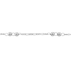 Sterling Silver Beads on Figaro Chain Adjustable Anklet, 10"