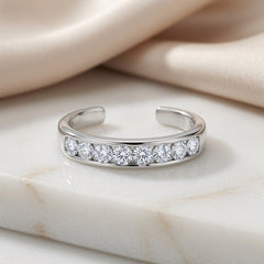 Sterling Silver Channel Set CZ Cuff Style Adjustable Toe Ring