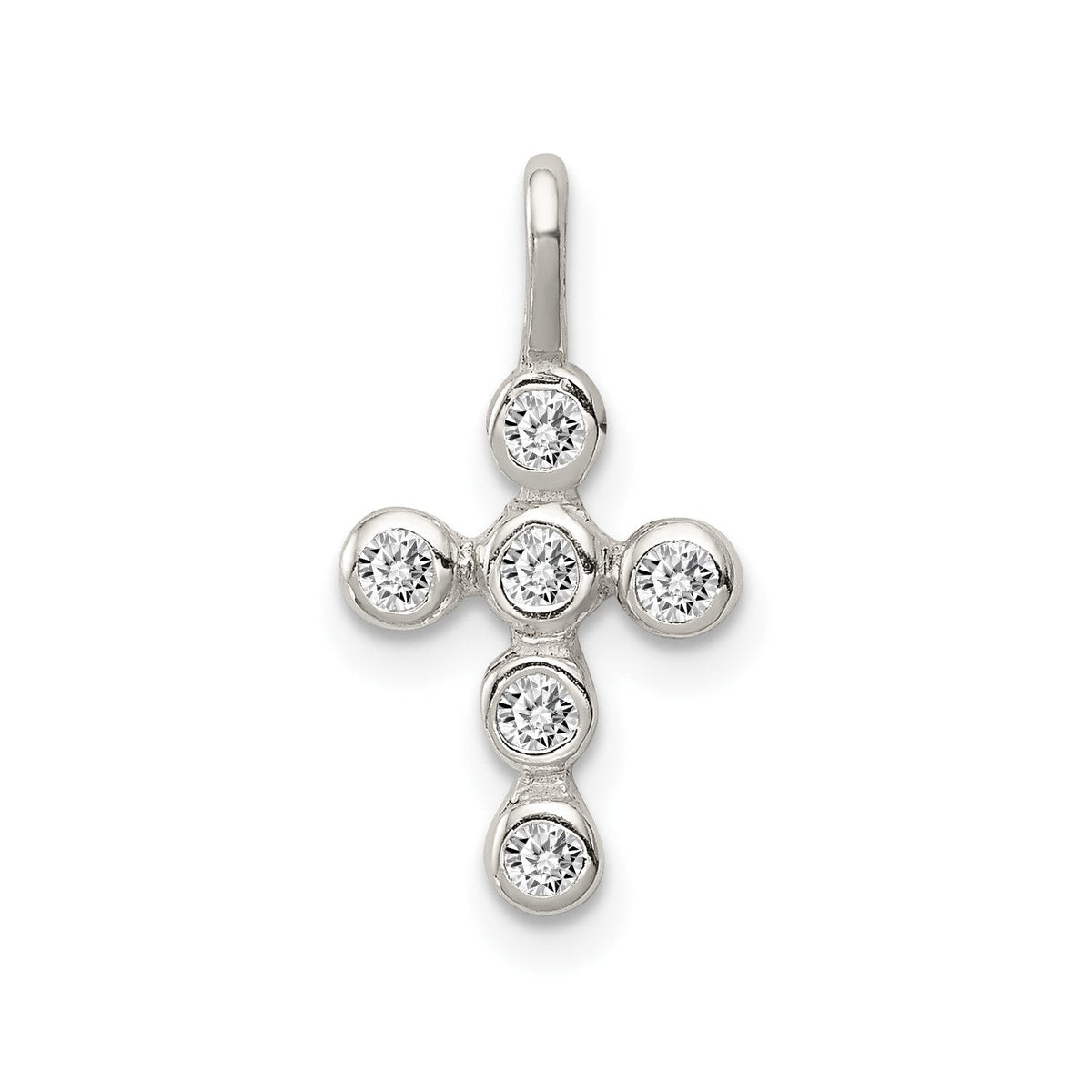 Sterling Silver Cross Pendant with Cubic Zirconia Stones, 14x10mm - JewelryAffairs