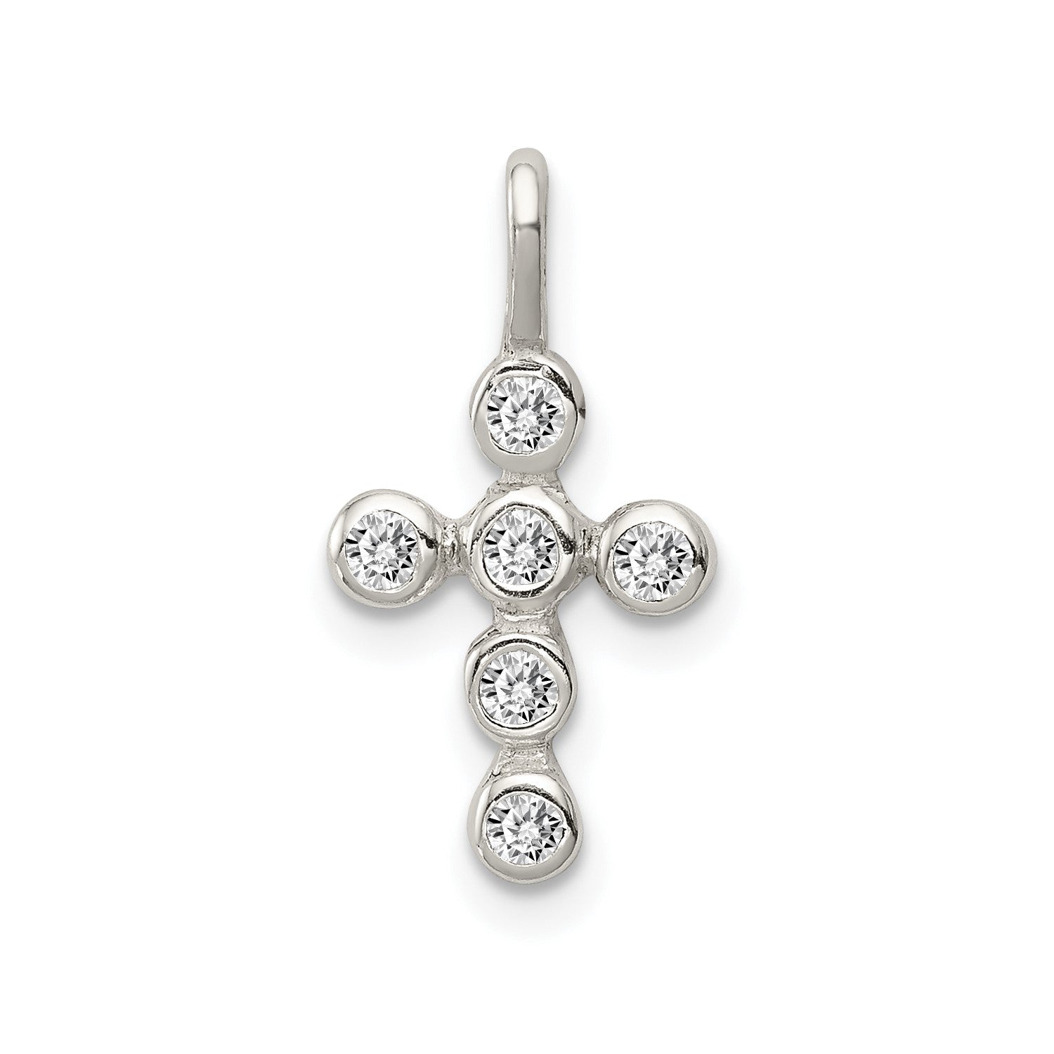 Sterling Silver Cross Pendant with Cubic Zirconia Stones, 14x10mm - JewelryAffairs