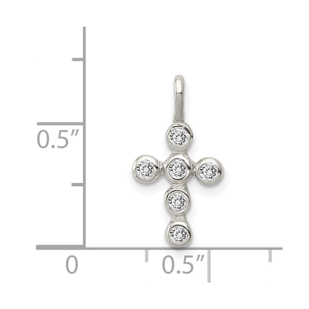 Sterling Silver Cross Pendant with Cubic Zirconia Stones, 14x10mm - JewelryAffairs