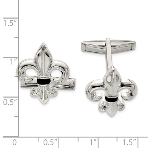 Sterling Silver Fleur De Lis WithOnyx Cuff Links