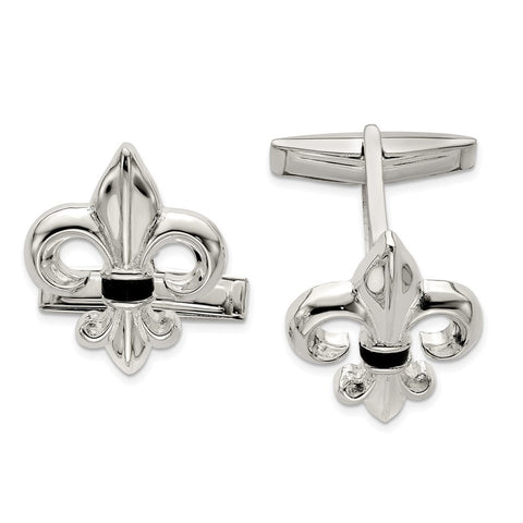 Sterling Silver Fleur De Lis WithOnyx Cuff Links