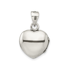 Sterling Silver Heart Locket Pendant with Red Enamel and Marcasite, 25x17mm - JewelryAffairs