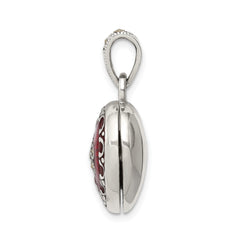 Sterling Silver Heart Locket Pendant with Red Enamel and Marcasite, 25x17mm - JewelryAffairs