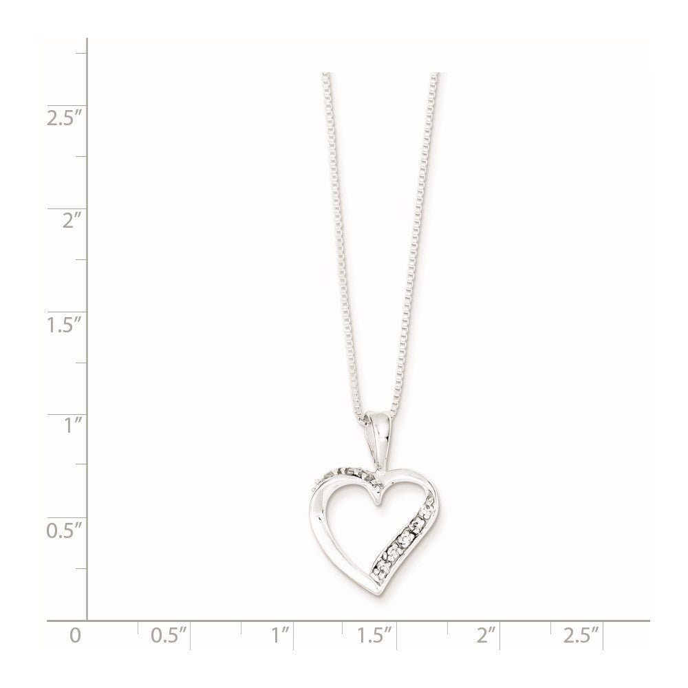 Sterling Silver Heart Pendant Necklace with CZ Stones, 18 inch Chain - JewelryAffairs