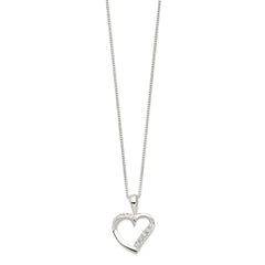 Sterling Silver Heart Pendant Necklace with CZ Stones, 18 inch Chain - JewelryAffairs