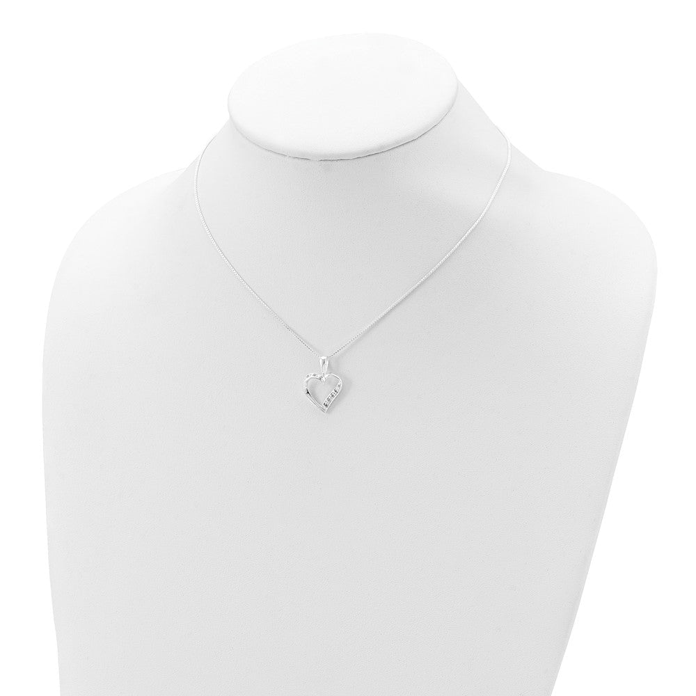 Sterling Silver Heart Pendant Necklace with CZ Stones, 18 inch Chain - JewelryAffairs