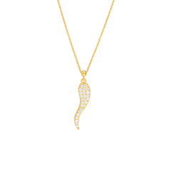 Sterling Silver Italian Horn Pendant Necklace with CZ Stones, 18 Inches, Adjustable