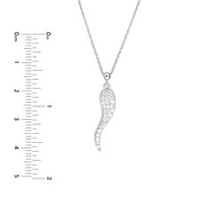 Sterling Silver Italian Horn Pendant Necklace with CZ Stones, 18 Inches, Adjustable