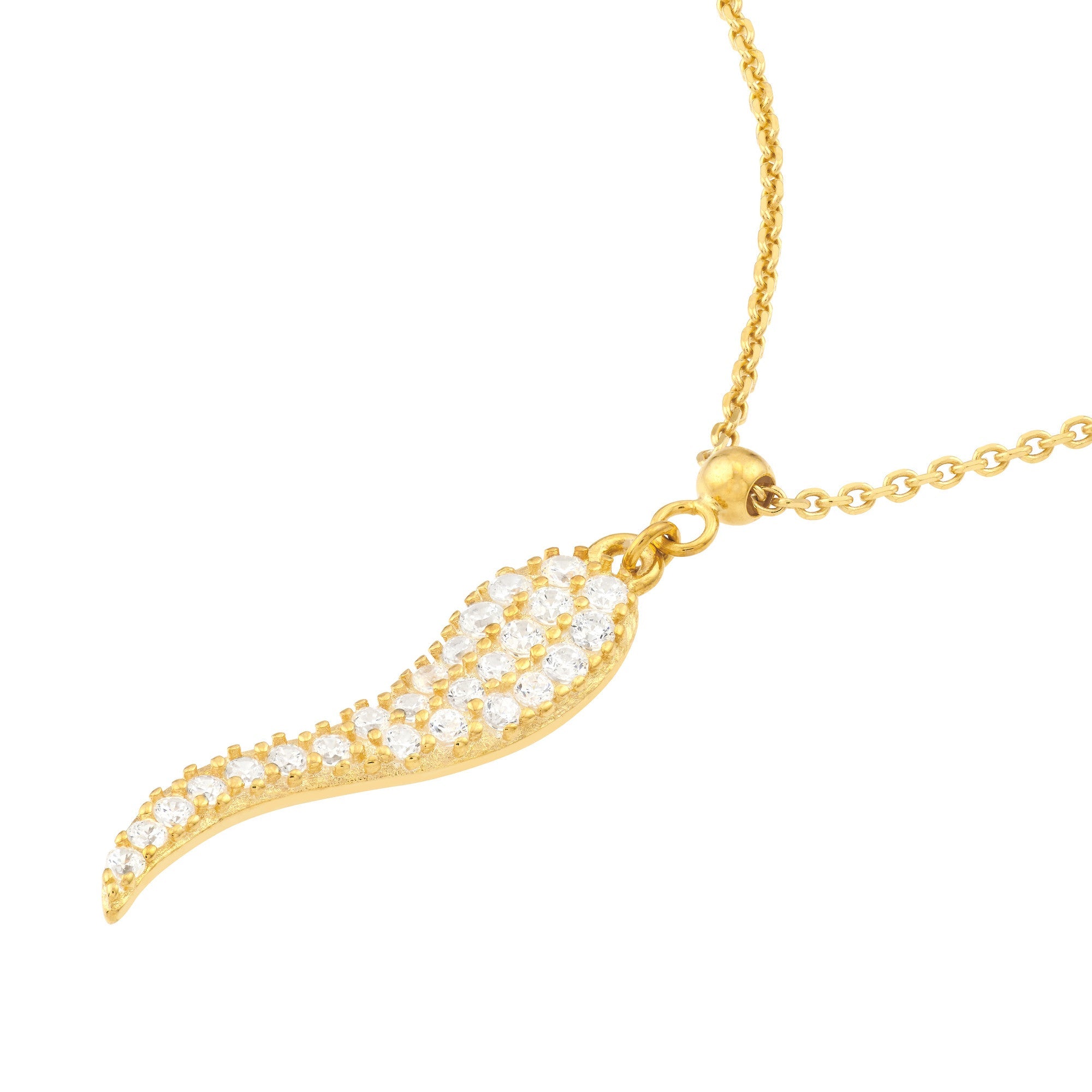 Sterling Silver Italian Horn Pendant Necklace with CZ Stones, 18 Inches, Adjustable - JewelryAffairs
