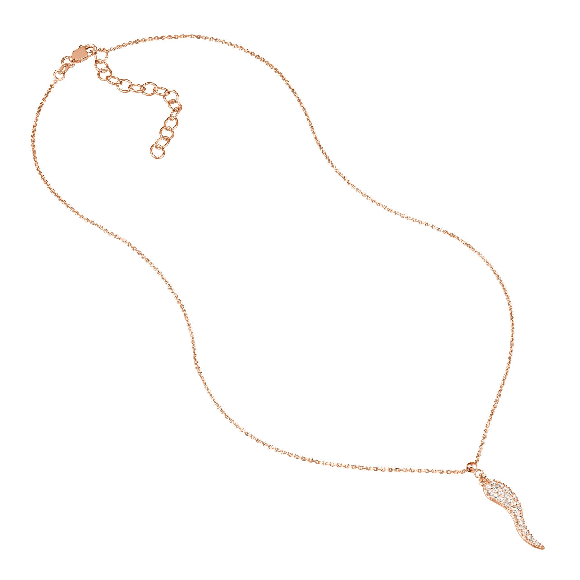 Sterling Silver Italian Horn Pendant Necklace with CZ Stones, 18 Inches, Adjustable - JewelryAffairs