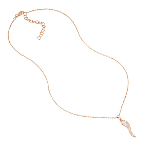 Sterling Silver Italian Horn Pendant Necklace with CZ Stones, 18 Inches, Adjustable