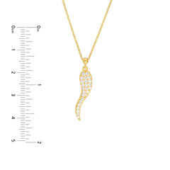 Sterling Silver Italian Horn Pendant Necklace with CZ Stones, 18 Inches, Adjustable