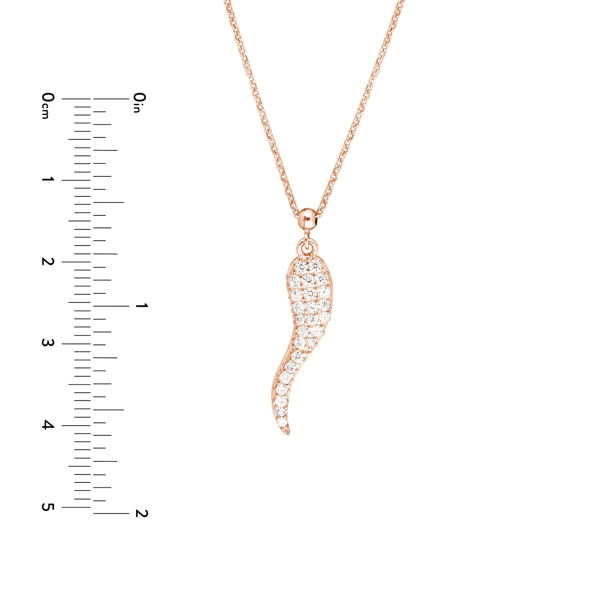 Sterling Silver Italian Horn Pendant Necklace with CZ Stones, 18 Inches, Adjustable - JewelryAffairs