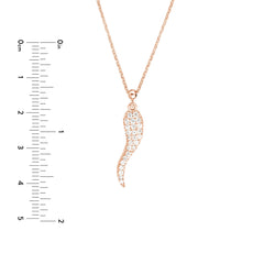 Sterling Silver Italian Horn Pendant Necklace with CZ Stones, 18 Inches, Adjustable