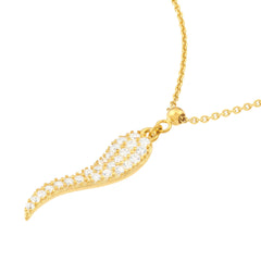 Sterling Silver Italian Horn Pendant Necklace with CZ Stones, 18 Inches, Adjustable - JewelryAffairs