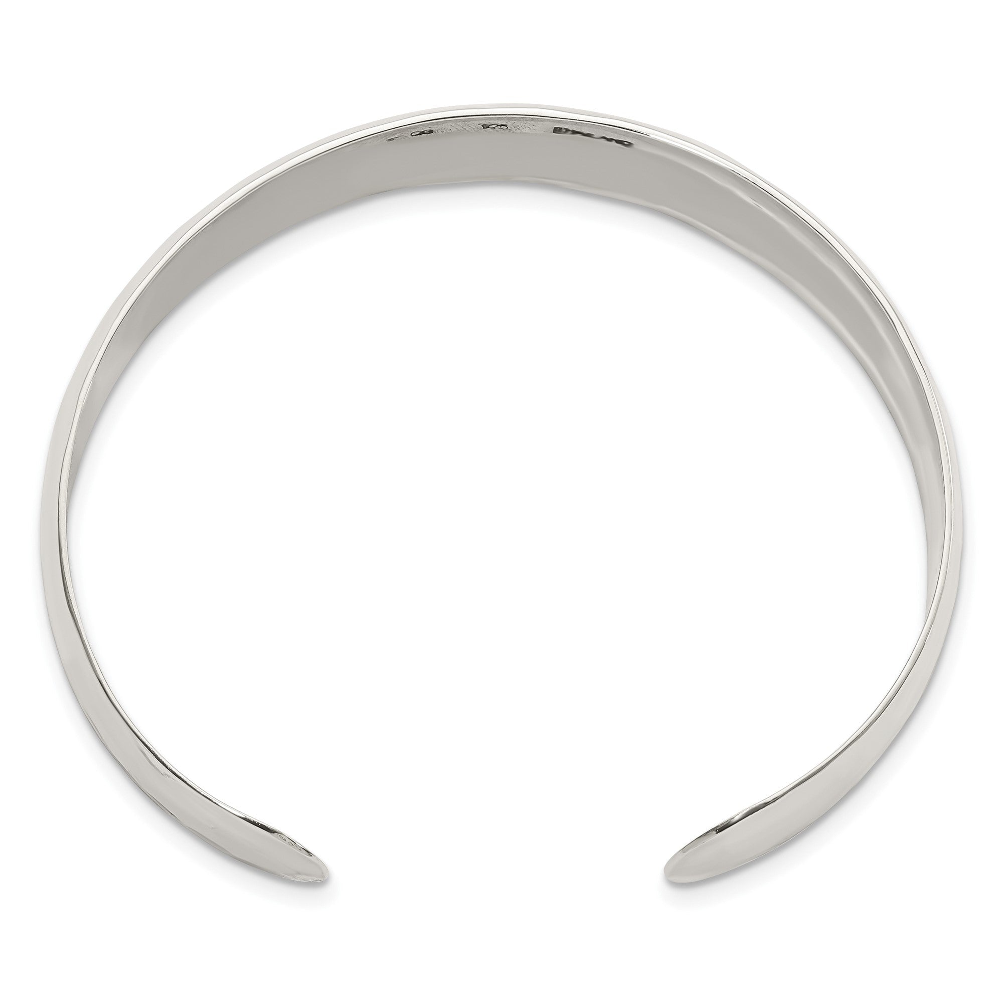 Sterling Silver Polished 13.5mm Domed Hammered Cuff Bangle - JewelryAffairs