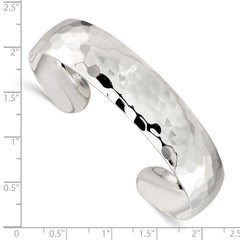 Sterling Silver Polished 13.5mm Domed Hammered Cuff Bangle - JewelryAffairs
