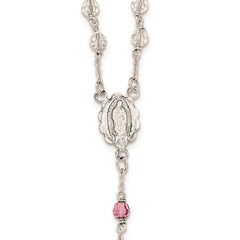 Sterling Silver Polished Crystal Rose Quartz Rosary Cross Necklace, 21.5 Inch - JewelryAffairs