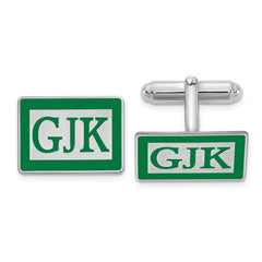 Sterling Silver Rh - plt Enameled Letters Rectangle Monogram Cuff Links - JewelryAffairs
