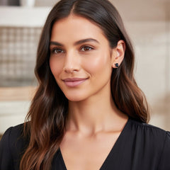 Sterling Silver Rhodium Finish Princess Cut Black Cubic Zirconia Stud Earring - JewelryAffairs