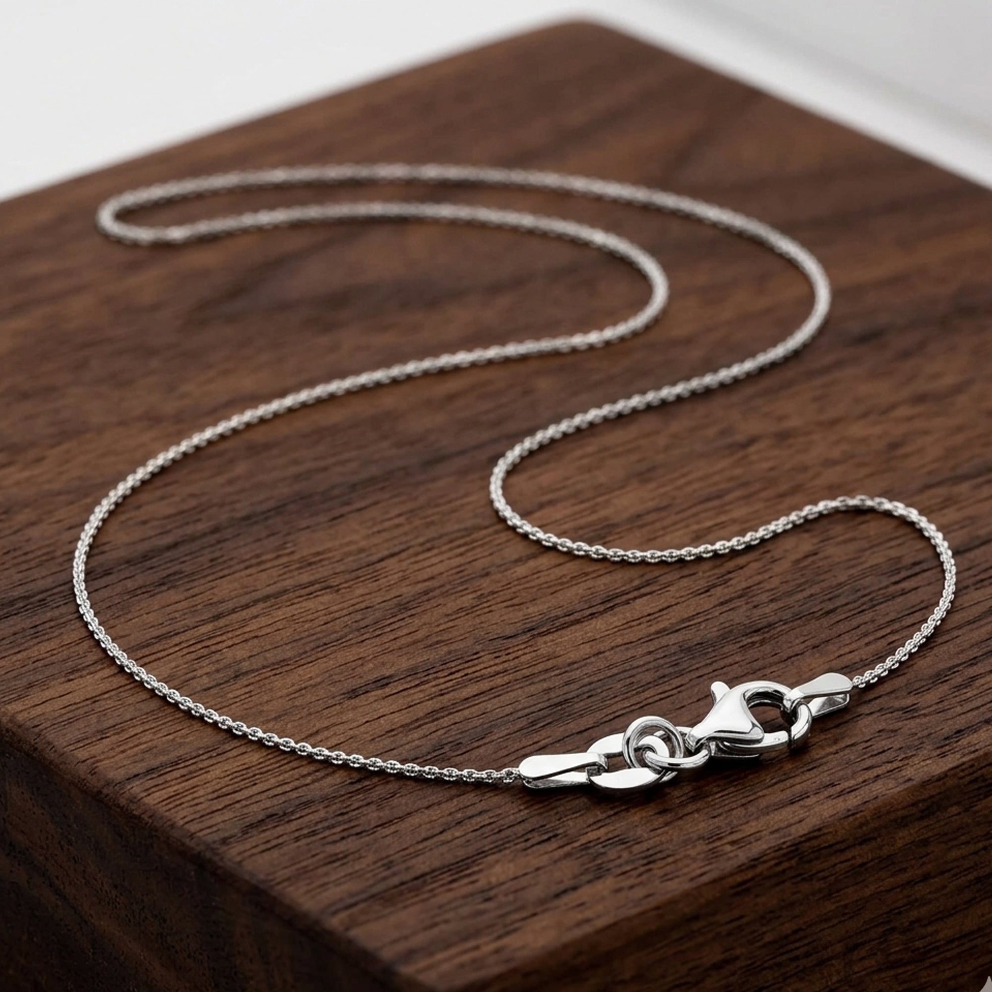 Sterling Silver Rhodium Plated Cable Chain Necklace, 0.8mm