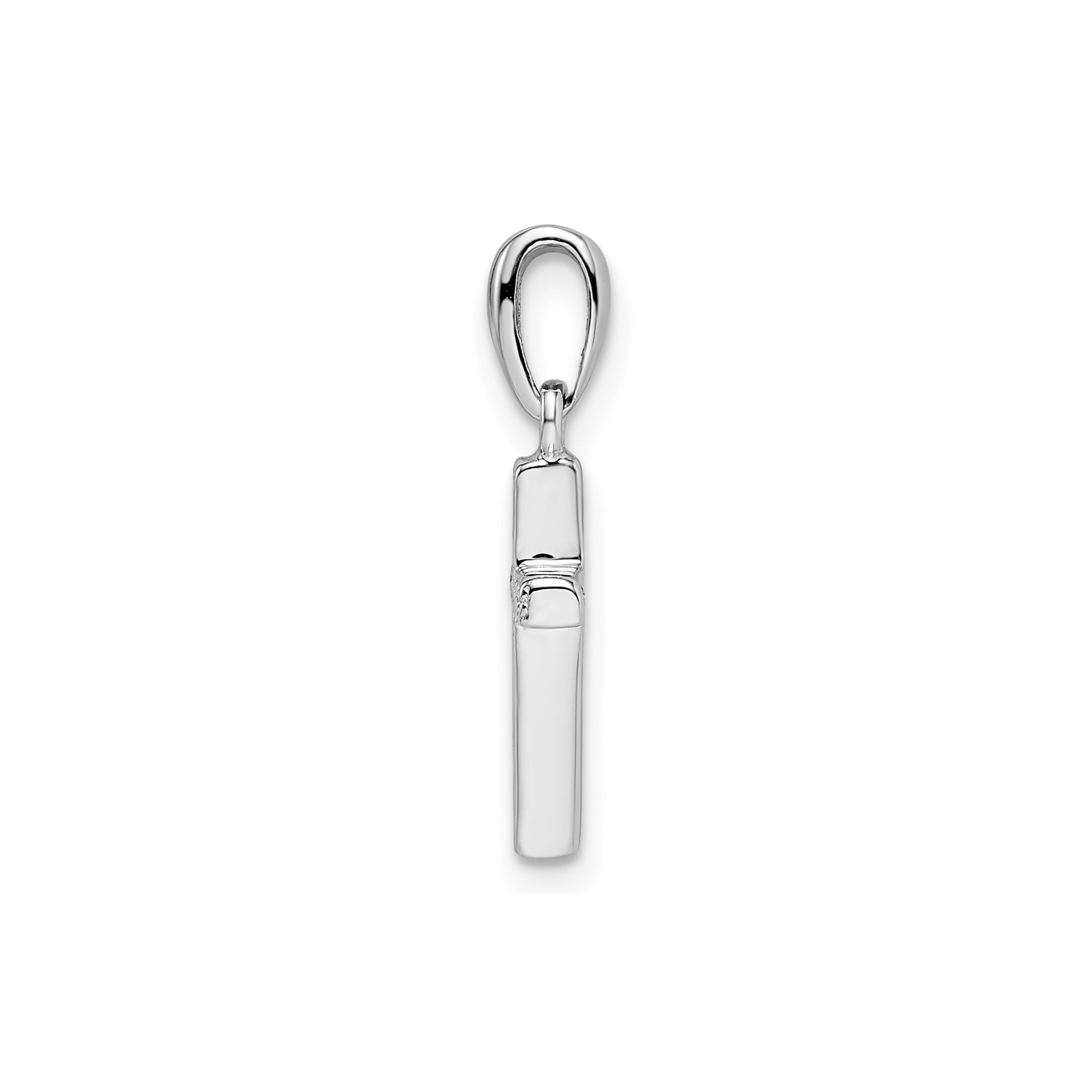 Sterling Silver Rhodium - Plated Cubic Zirconia Cross Pendant, 20mm x 8mm - JewelryAffairs