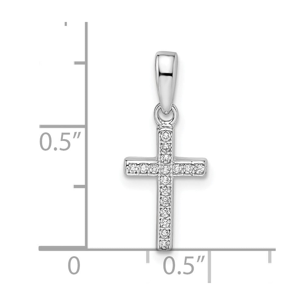 Sterling Silver Rhodium - Plated Cubic Zirconia Cross Pendant, 20mm x 8mm - JewelryAffairs