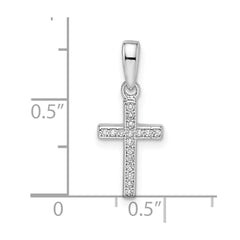 Sterling Silver Rhodium - Plated Cubic Zirconia Cross Pendant, 20mm x 8mm - JewelryAffairs