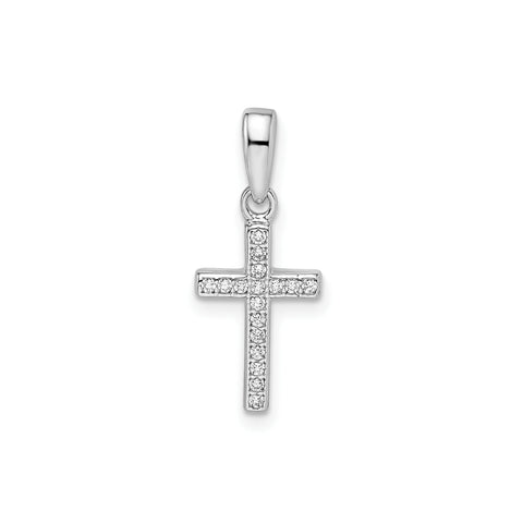 Sterling Silver Rhodium-Plated Cubic Zirconia Cross Pendant, 20mm x 8mm