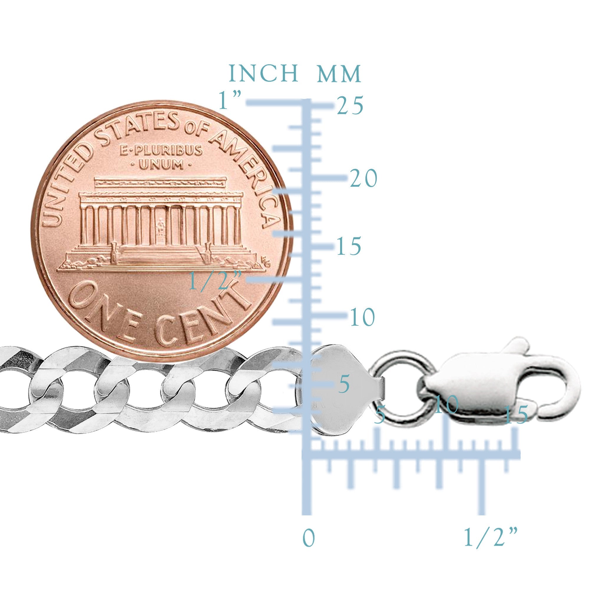 Sterling Silver Rhodium Plated Curb Chain Bracelet, 8.5